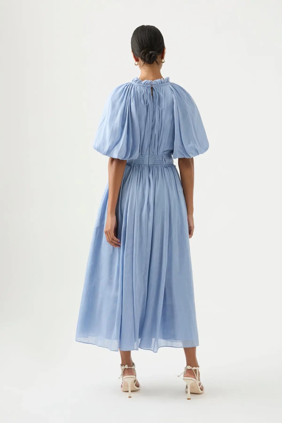 Aje Elysium Blouson Midi Dress Steel Blue Size 14 photo 3