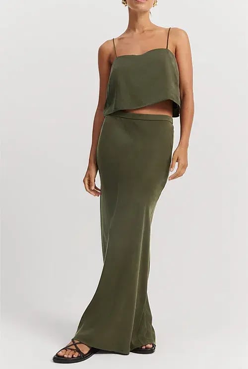 Country Road Pull-On Cupro Skirt Dark Olive Size 10 photo 2