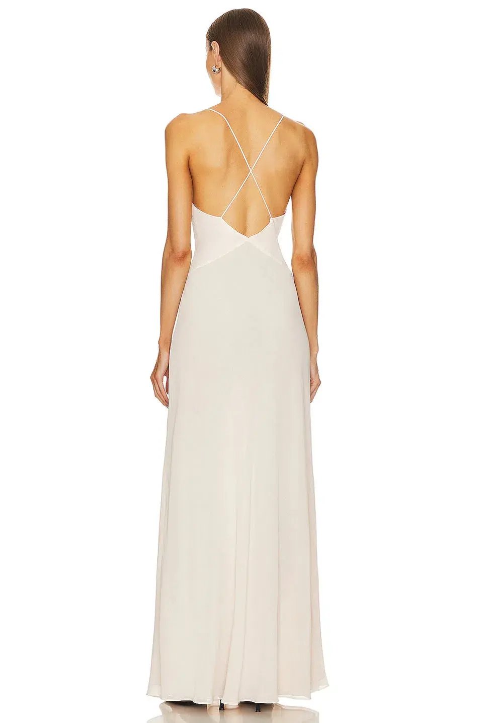 Helsa Studios Sheer Deep V Long Slip Dress Ivory Size XS / AU 6 photo 7