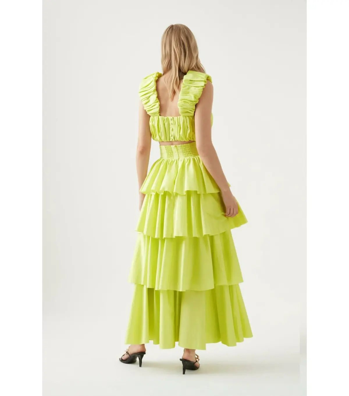 Aje Medina Ruched Top Size AU 12 and Tiered Midi Skirt Size AU 14 Set in Lemon photo 4