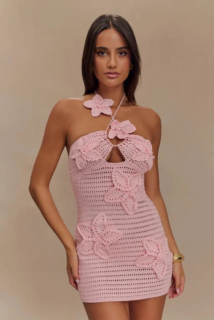 Meshki Kyla Floral Crochet Mini Dress Pink Size XS / AU 6 photo 2