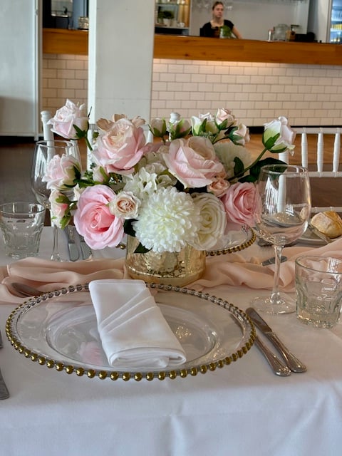 Olivia Centrepiece –  Faux Florals in Gold Vase photo 2