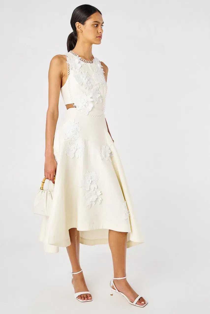 Oroton Lace Flower Midi Dress Soft Cream Size 6 photo 2