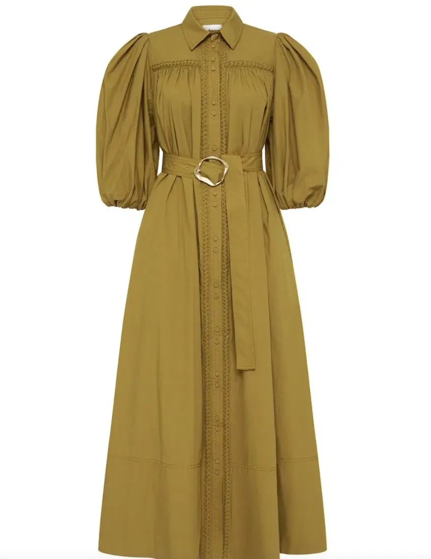 Aje Casabianca Puff Sleeve Shirt Dress in Olive Green - Size 6 photo 4