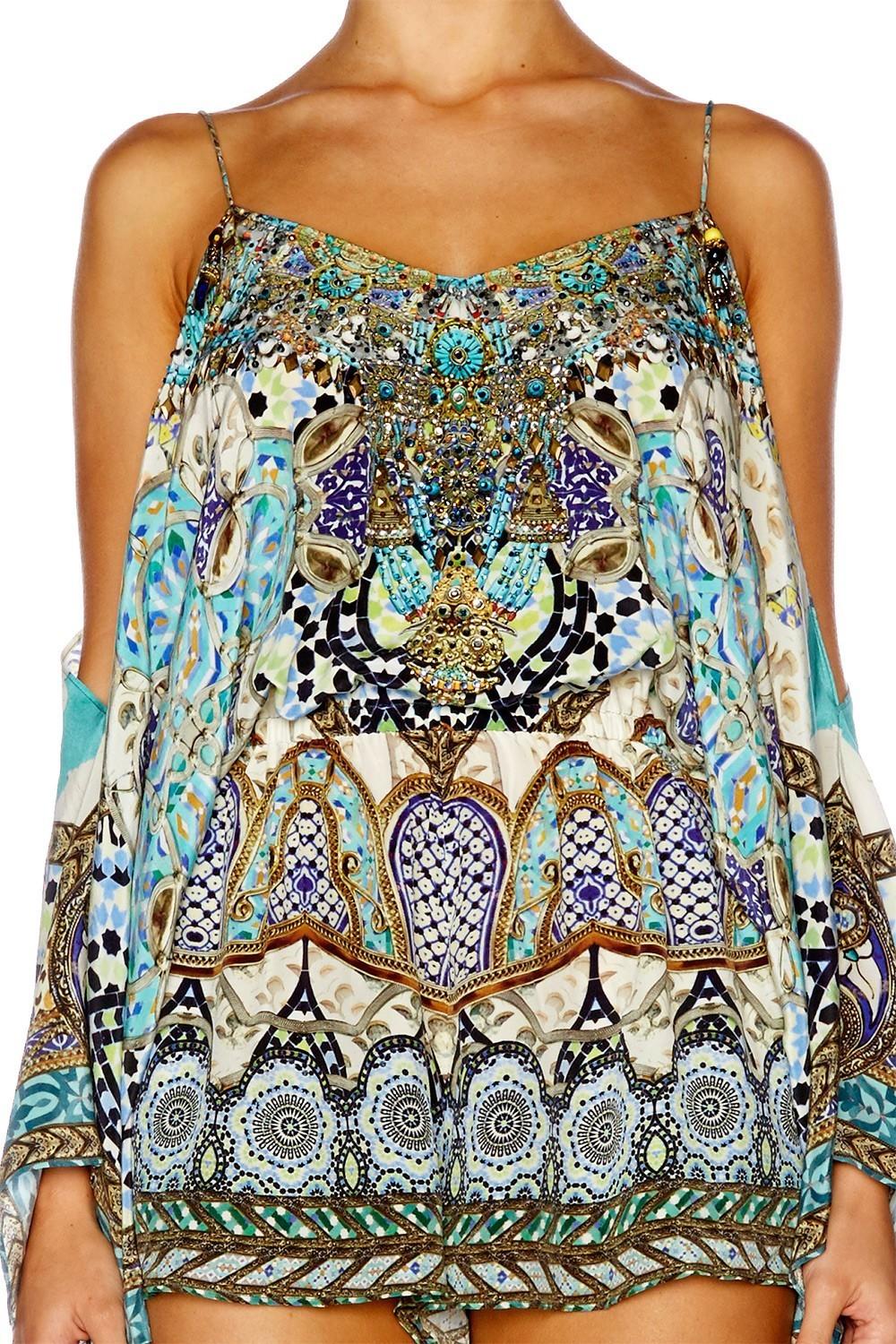 CAMILLA | Meet Me In Casablanca Drop Shoulder Blue Print Playsuit Size 8 | SOLD OUT photo 5