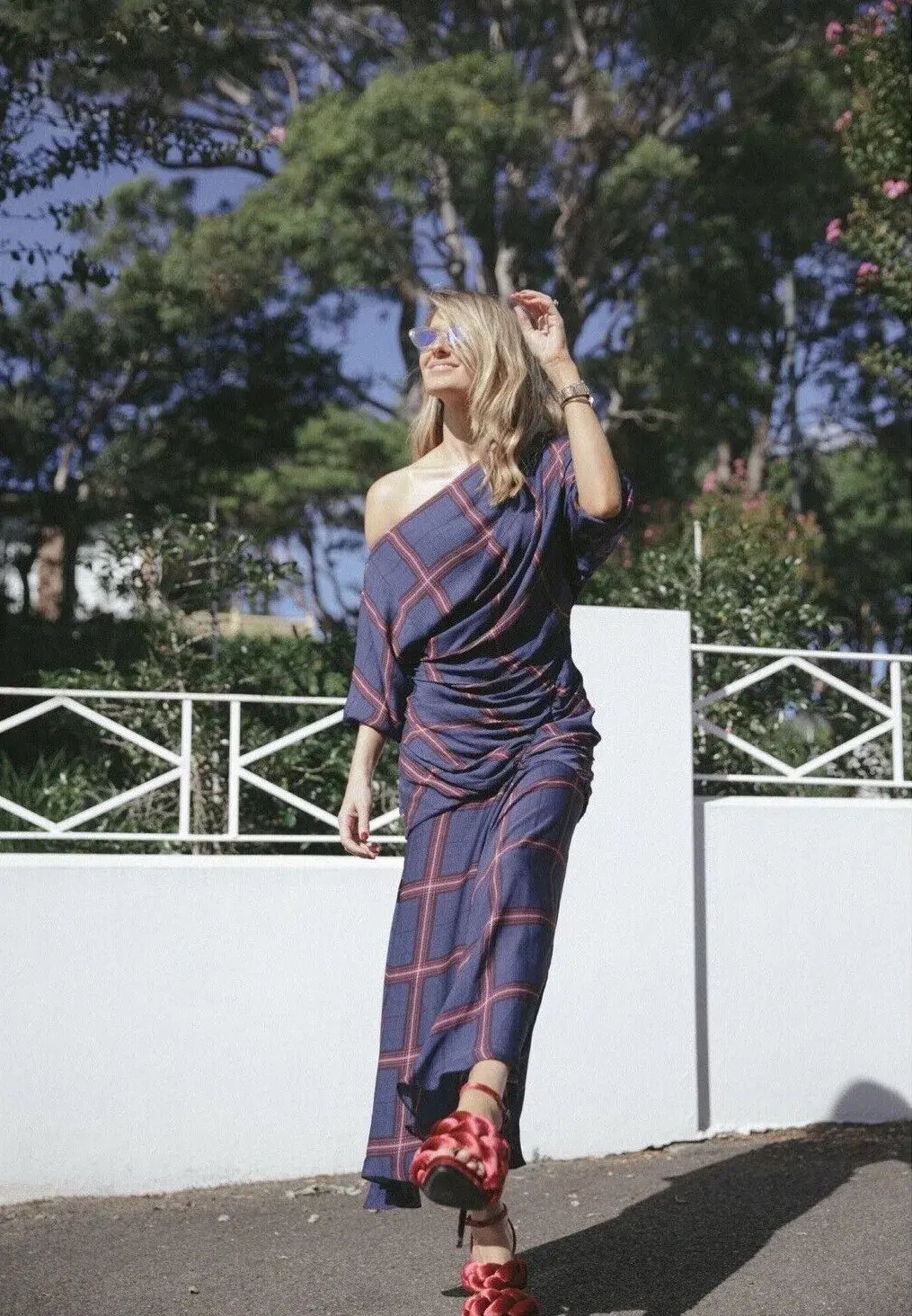 Camilla and Marc Alaine Check Midi Dress Navy/Print Size 8 photo 2