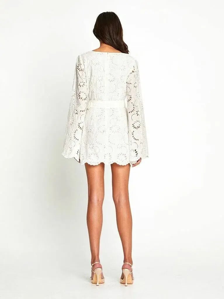 Alice McCall Obscurity Broderie Anglaise Bell Sleeve Belted Mini Dress White Size 8 photo 3