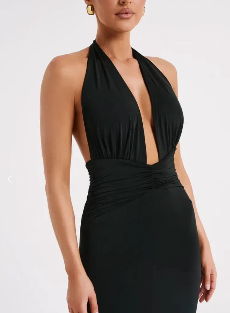 Meshki Jovanna Slinky Halter Maxi Dress Black Size 8 photo 3