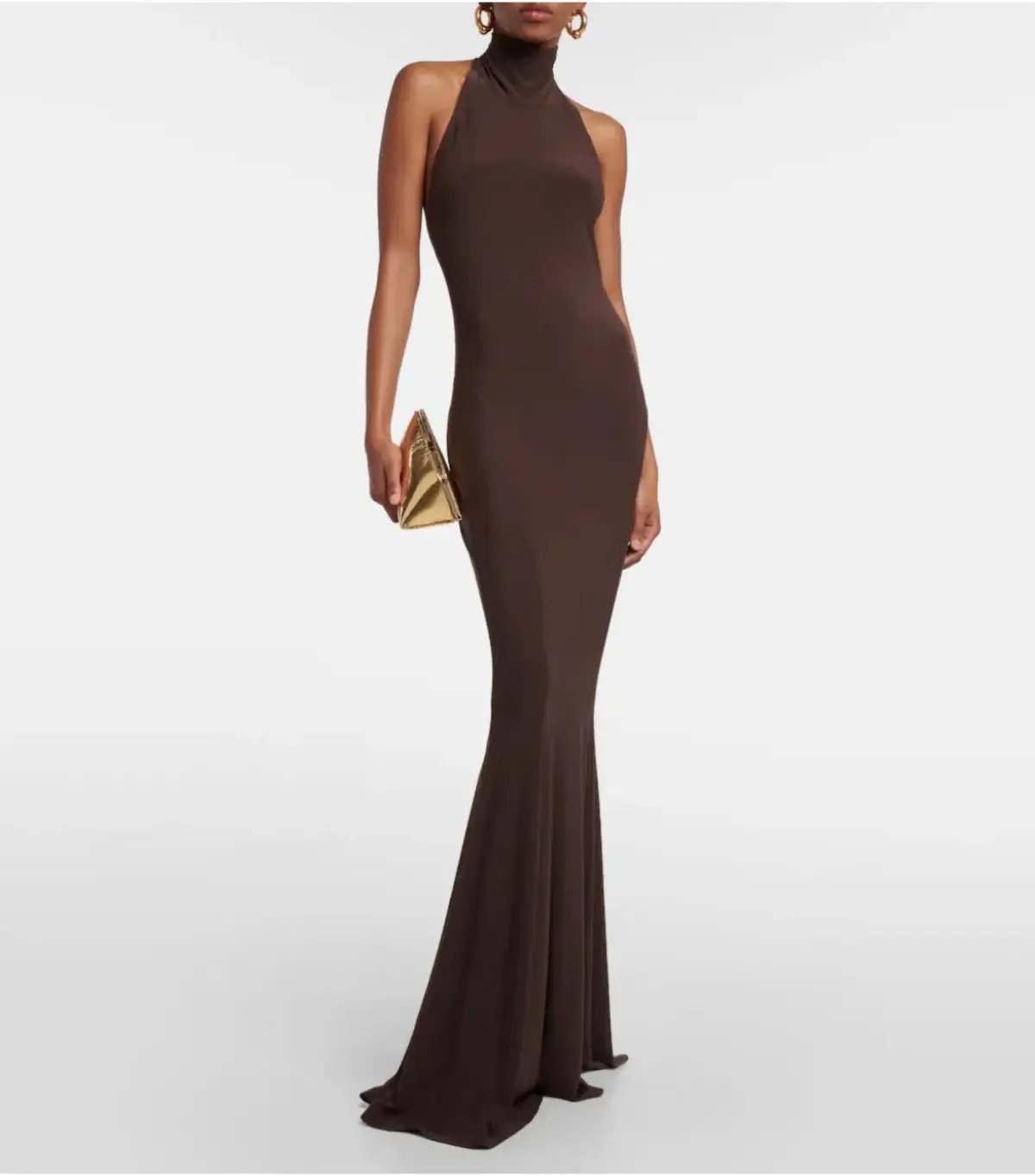 Norma Kamali Turtleneck Jersey Gown Chocolate Size AU 8 photo 2