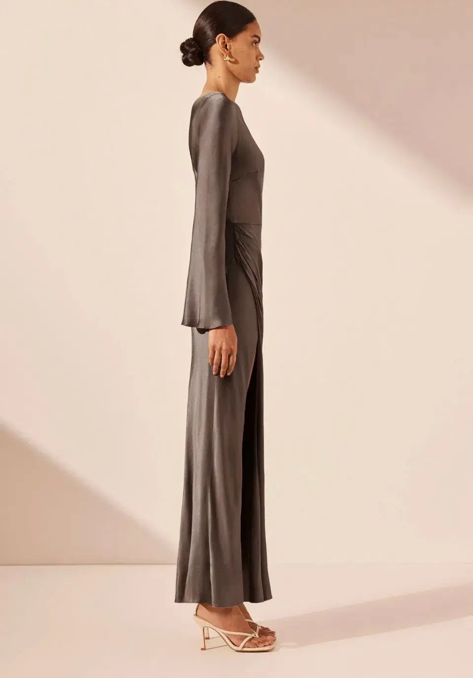 Shona Joy La Lune Flared Sleeve Side Split Midi Dress - Graphite Grey size 8 photo 4