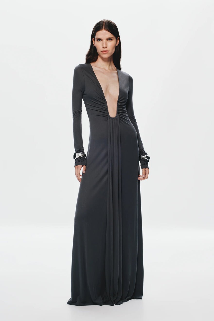 Misha Collection Jennifer Cupro Long Sleeve Maxi Dress - Vulcan Grey photo 3