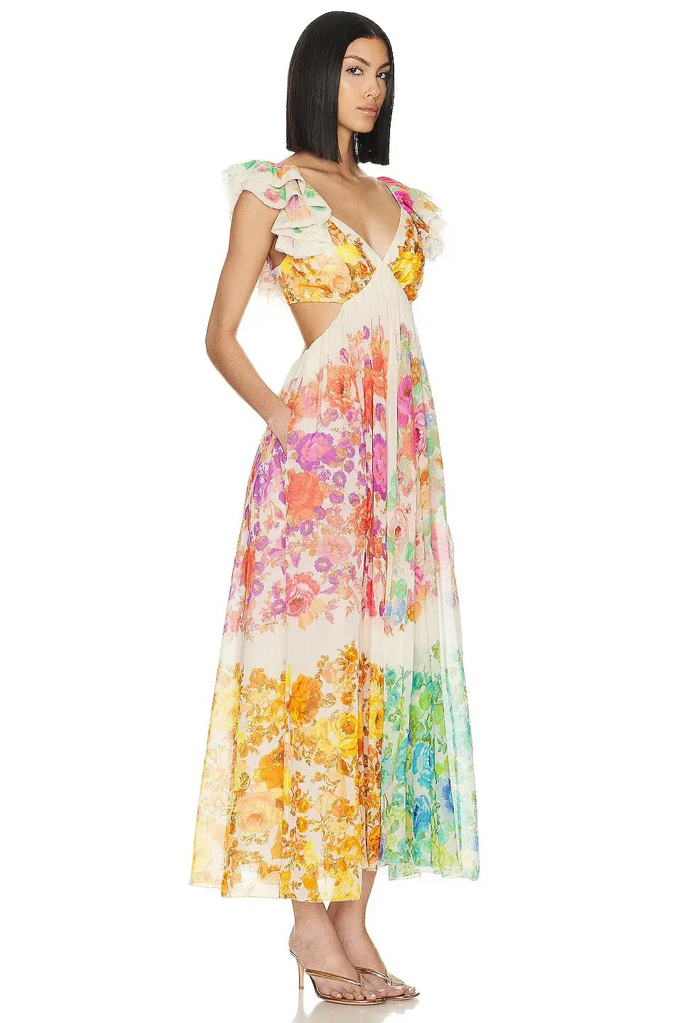 Zimmermann Raie Frill Shoullder Midi Dress Multi Floral Size 1 / AU 10 photo 2