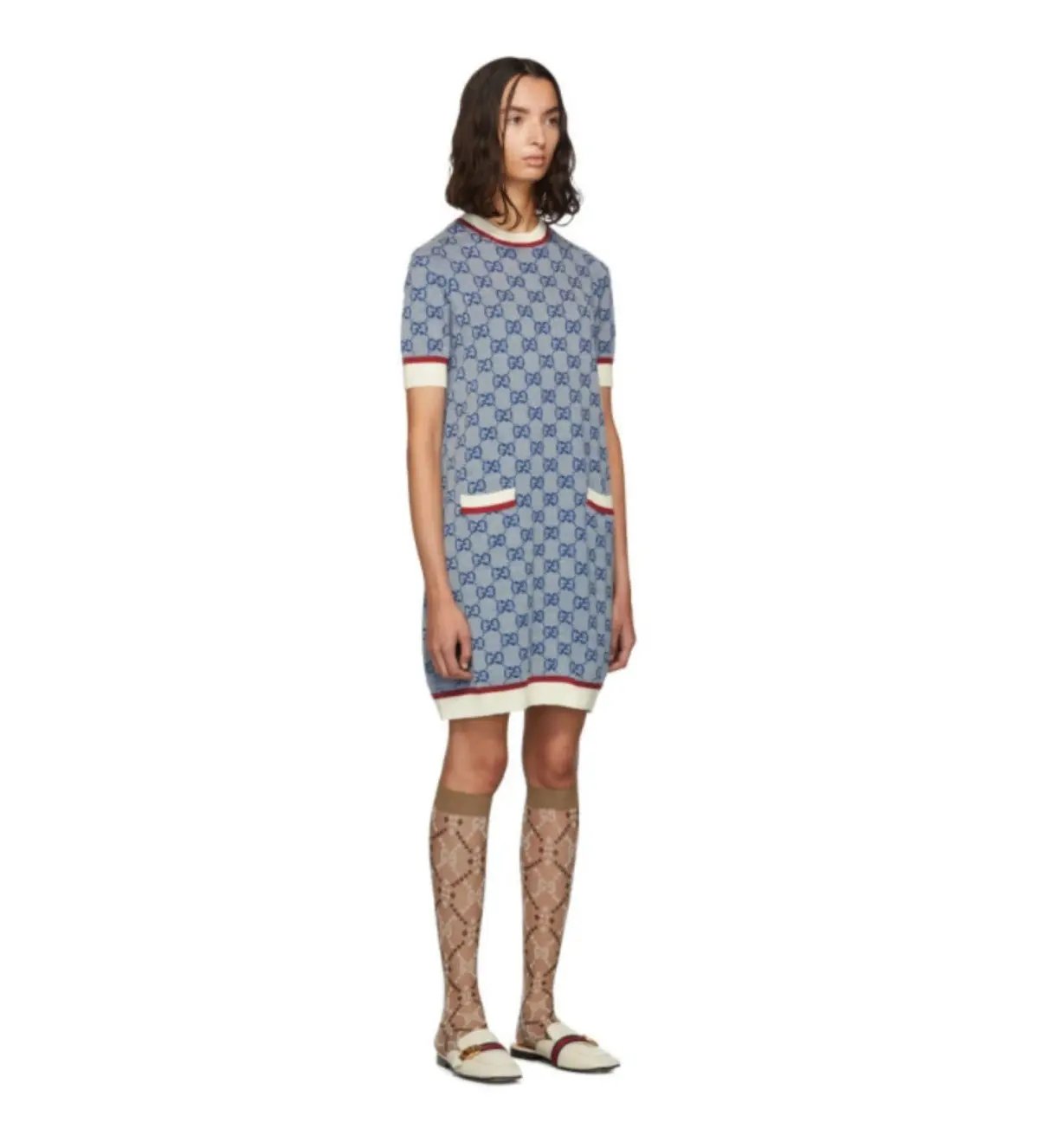 Dolce & Gabbana Blue Knit GG Mini Dress Printed Size 10 photo 2