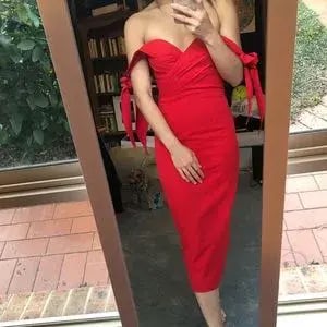 Elle Zeitoune Off The Shoulder Midi Dress  Red Size 10 photo 4