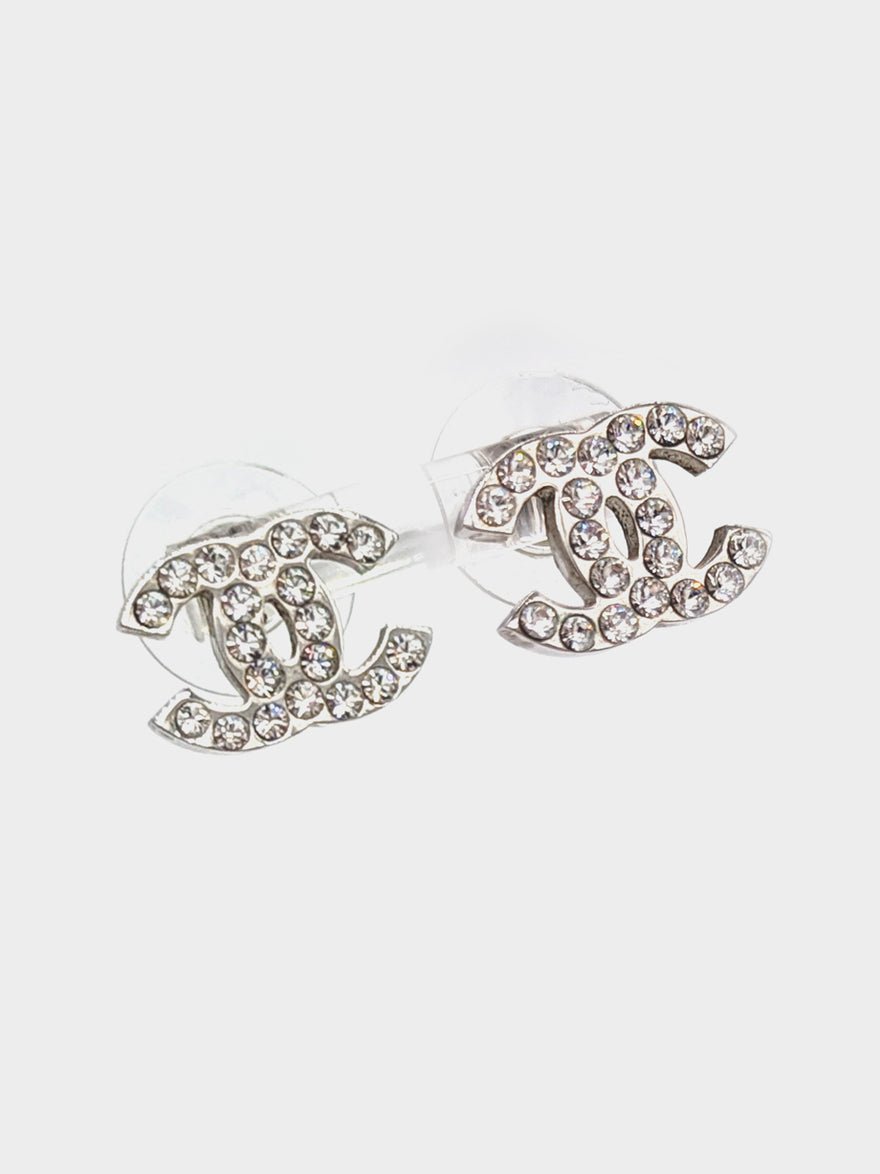 Chanel Swarovski Crystal CC Earrings Silver photo 2