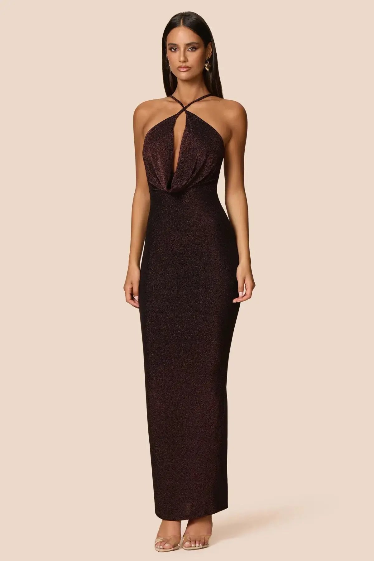 Love Nookie Bianca 2way Halter Maxi Gown Cocoa  Size 12 photo 3