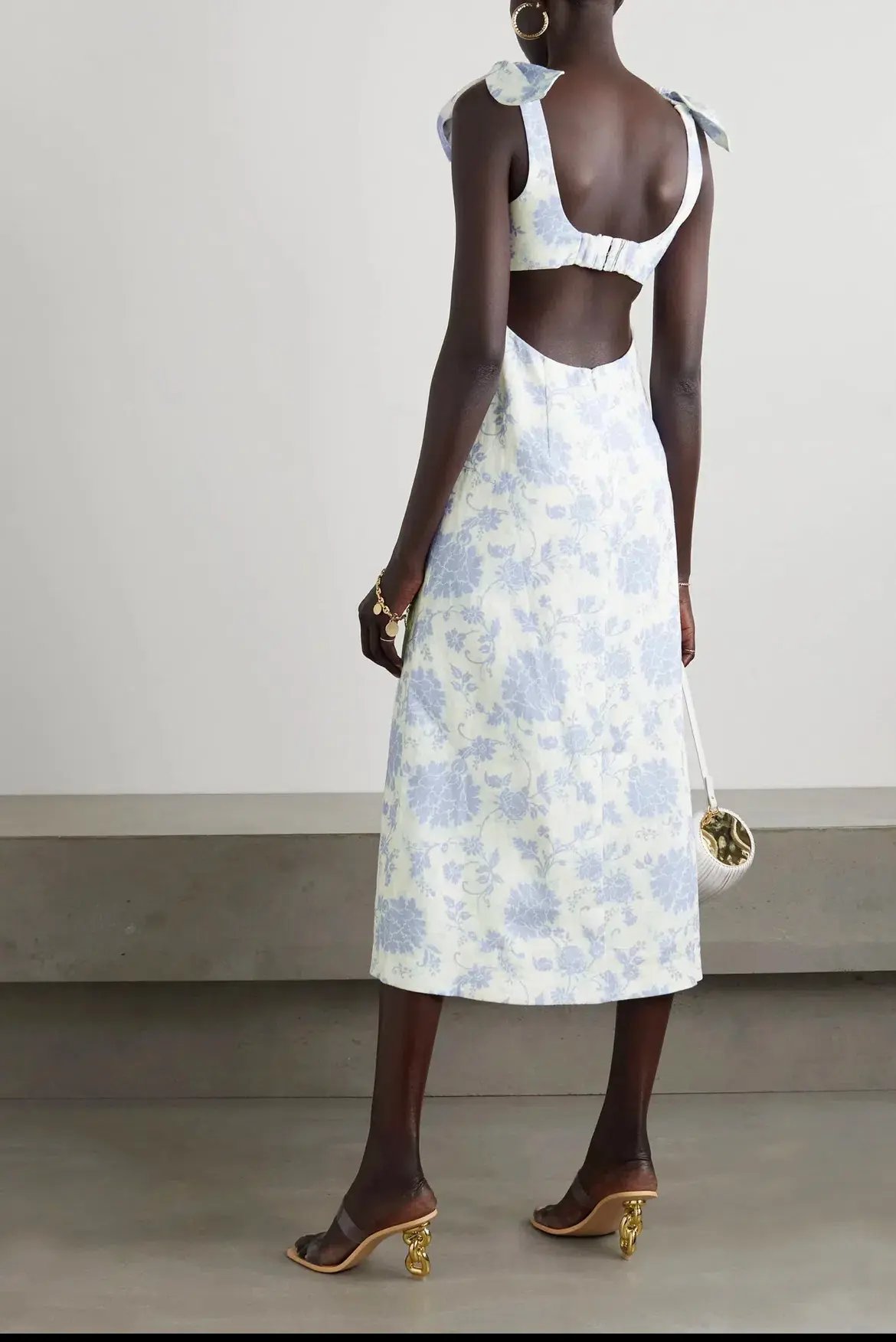 Zimmermann Postcard Tie Shoulder Midi Dress Blue Tonal Floral Size 1 / Au 10 photo 2