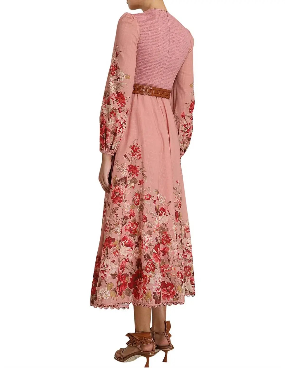 Zimmermann Cassia Shirred Midi Dress Musk Floral Size AU 12 photo 3