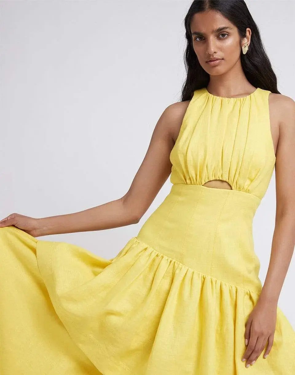 Aje Caliente Tiered Cut Out Midi Dress Yellow Size 14 photo 4