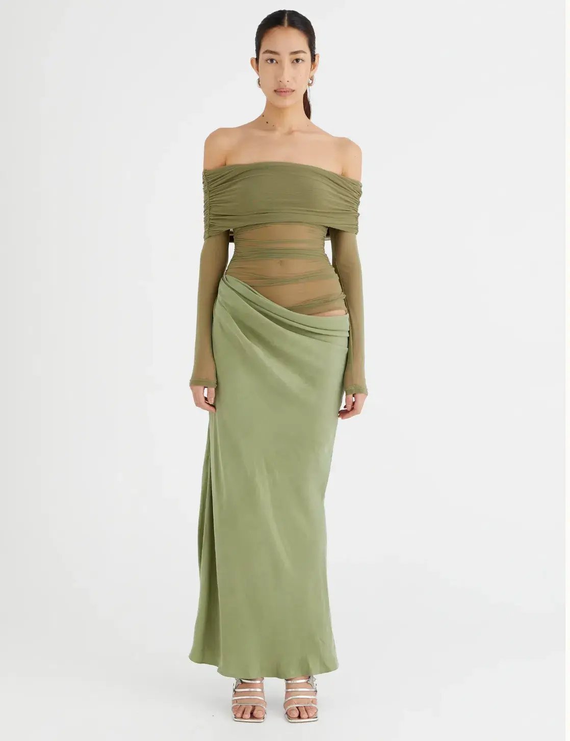 Benni Yasmin Off Shoulder Maxi Dress Pistachio Green Size 6 photo 9