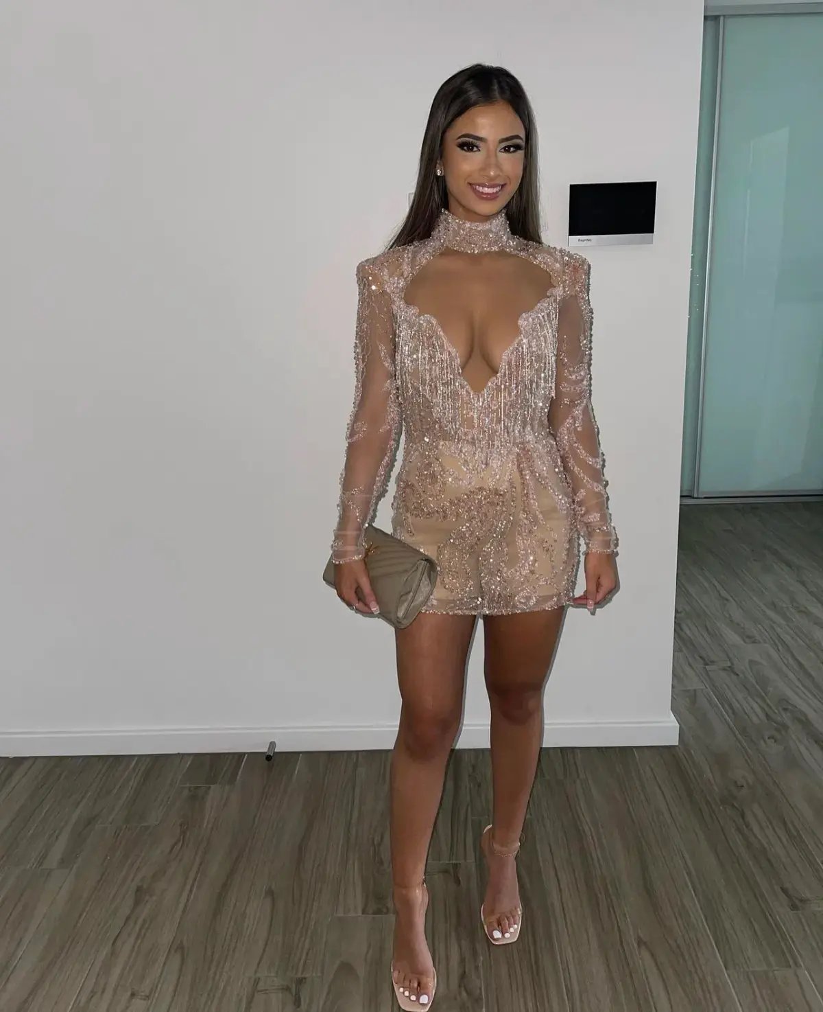 Albina Dyla Gold Couture Rose Gold Beaded Mini Dress Size AU 8 photo 4