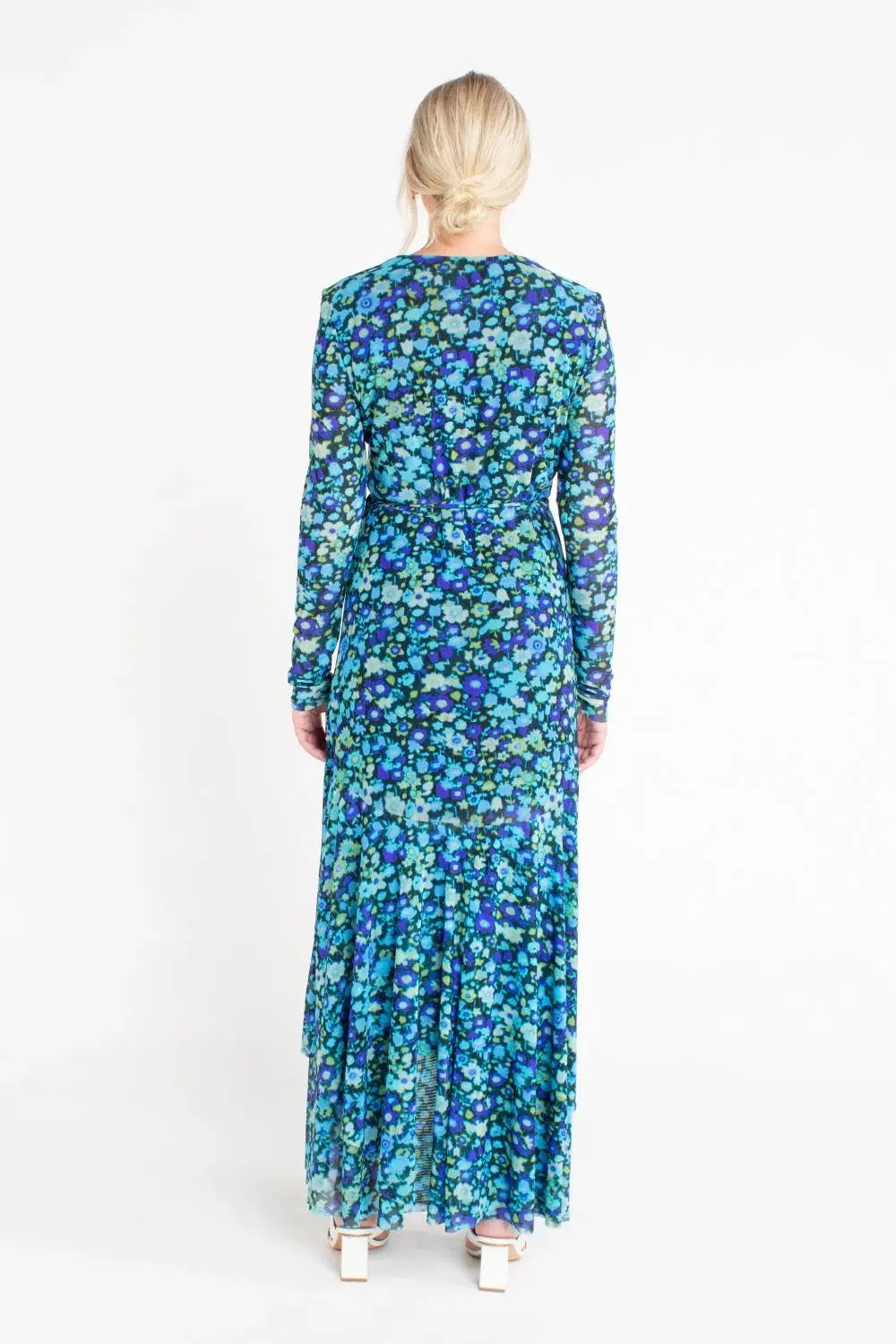 Ganni Floral Print Mesh Wrap Dress Turquoise Floral Print Size 38/ Au 10 photo 3