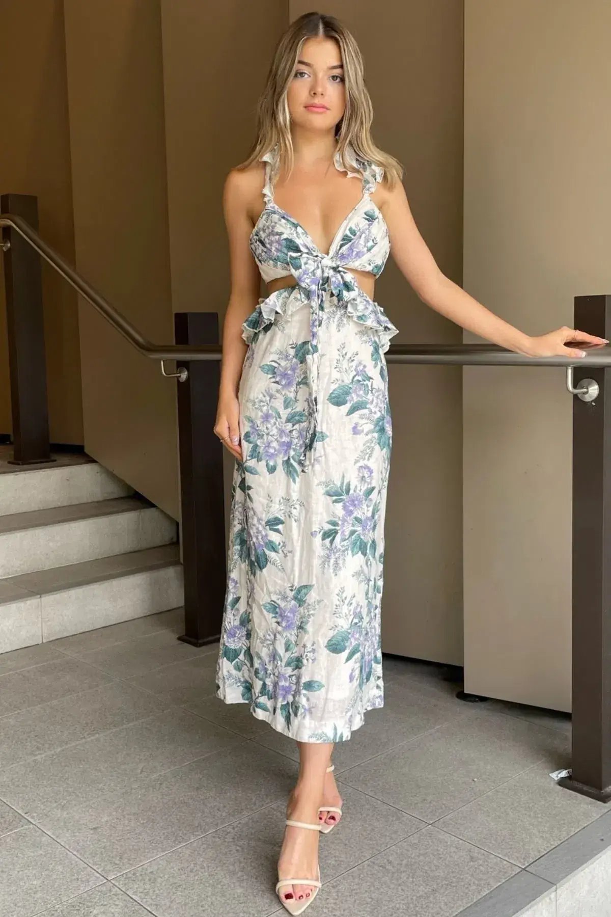 Zimmermann Cassia Ruffle Midi Dress Print Size 8 photo 2