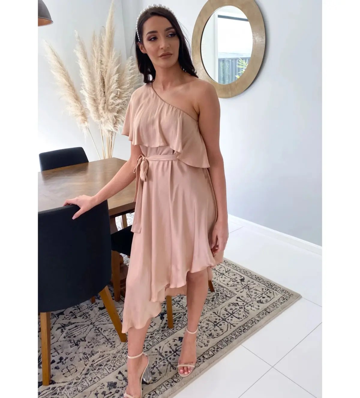 Zimmermann Sueded One Shoulder Midi Dress Beige Size 2 AU 12 photo 4