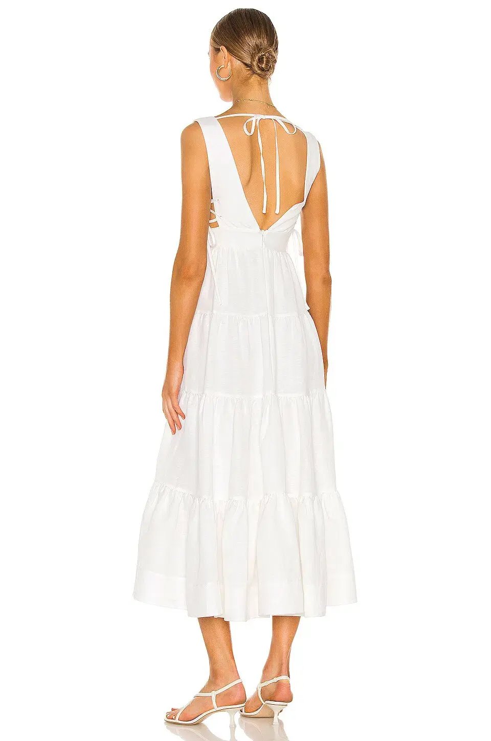 Shona Joy Blanca Lace Up Tiered Midi Dress Ivory Size 8 photo 3