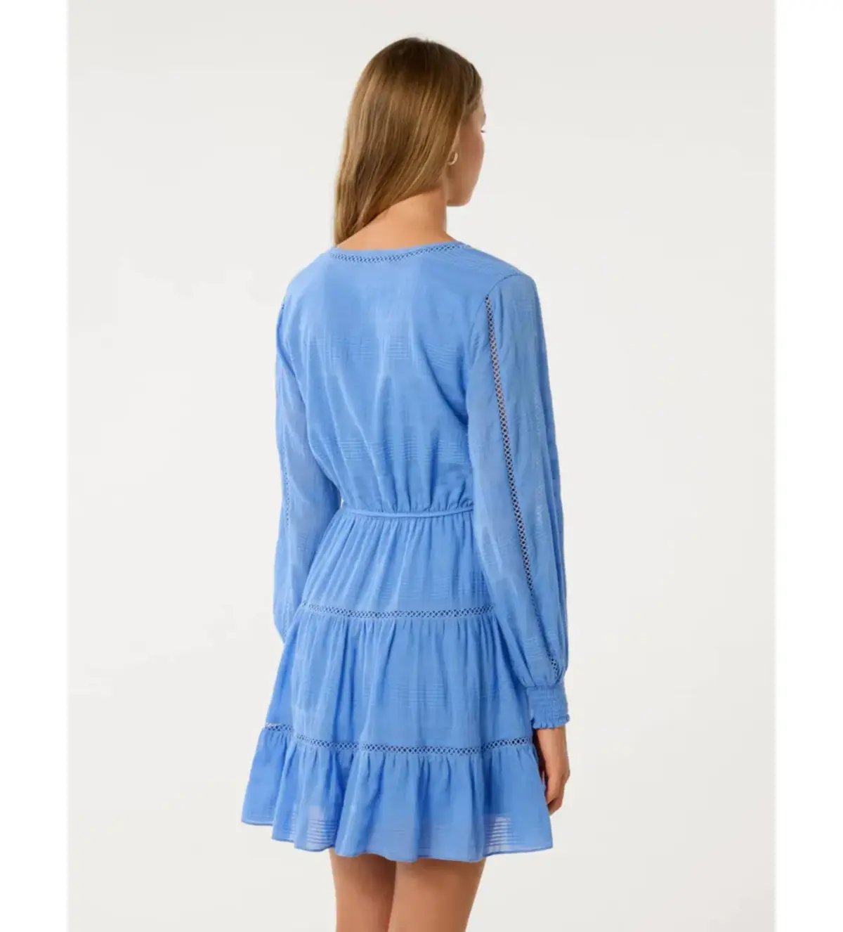 Forever New Raini Long-Sleeve Cotton Mini Dress in Blue Lake Size 14 photo 3