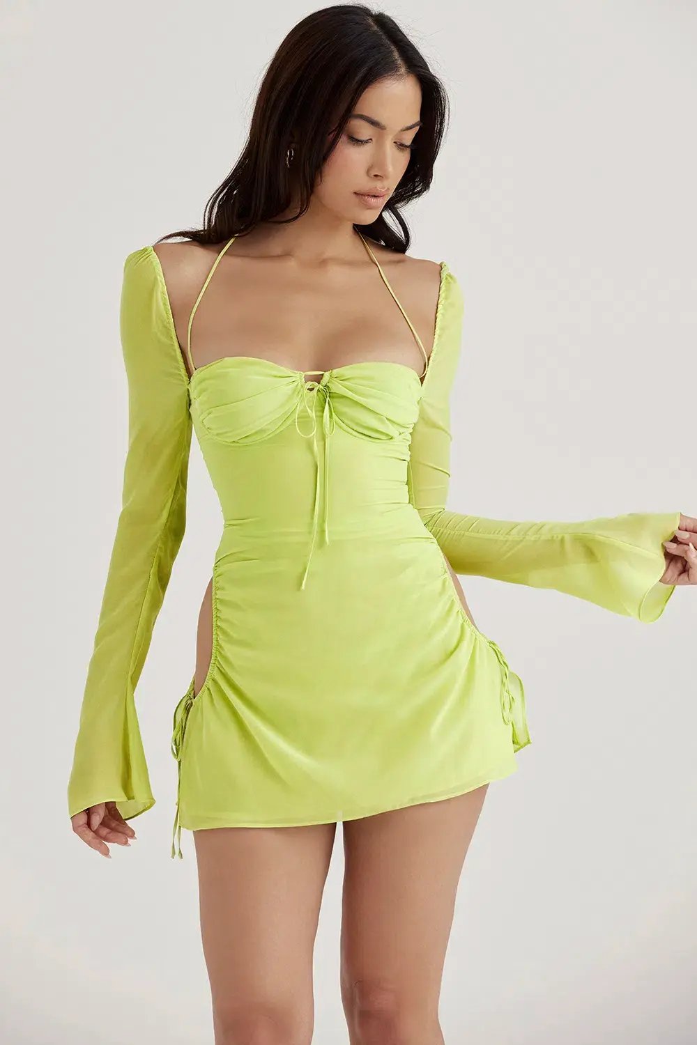 House of CB Baby Chiffon Halter Mini Dress in Lime Green Size S / Au 8 photo 6