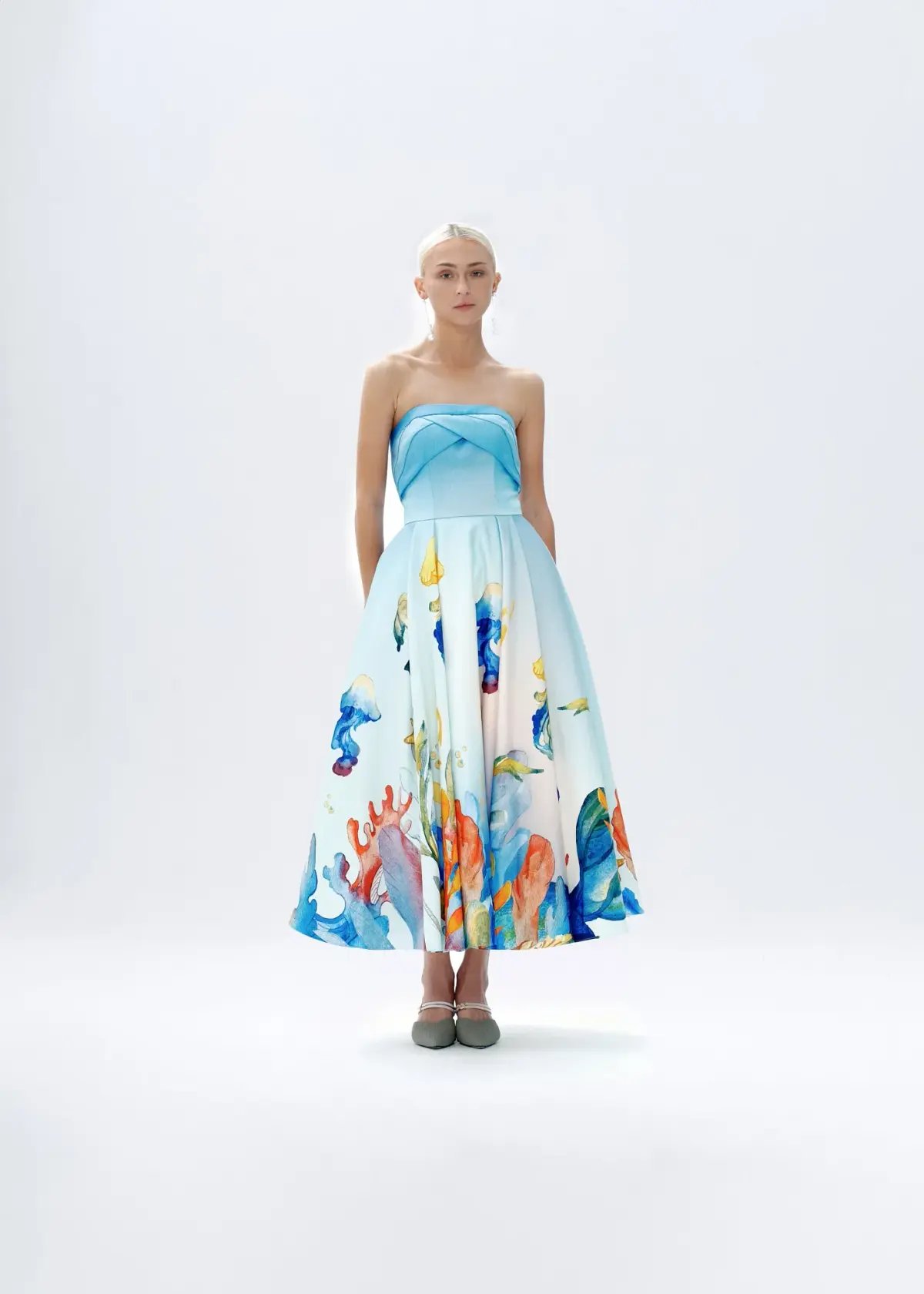 Justin Tong Aquarelle Midi Dress Multi Size 14 photo 2