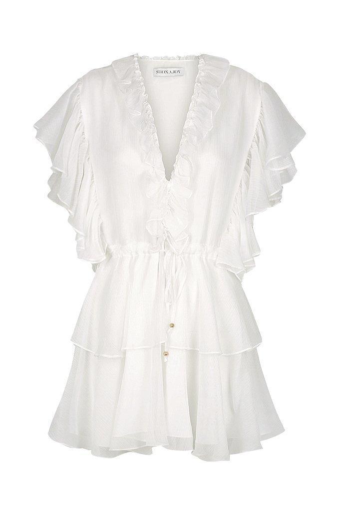Shona Joy Ambra Ruffle Drawstring Mini Dress White Size 6 photo 5