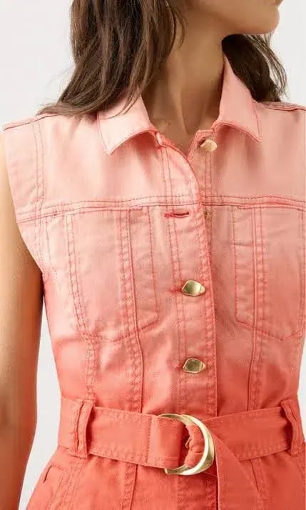 Aje Ember Ombré Denim Mini Dress Coral Sunset Size 12 photo 5