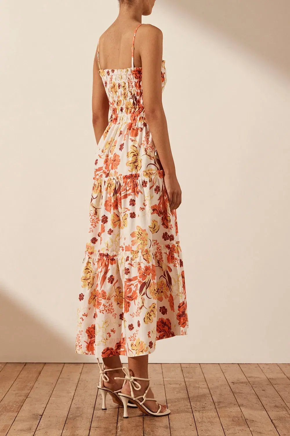 Shona Joy Kalani Shirred Tiered Midi Dress Floral Size 8 photo 2