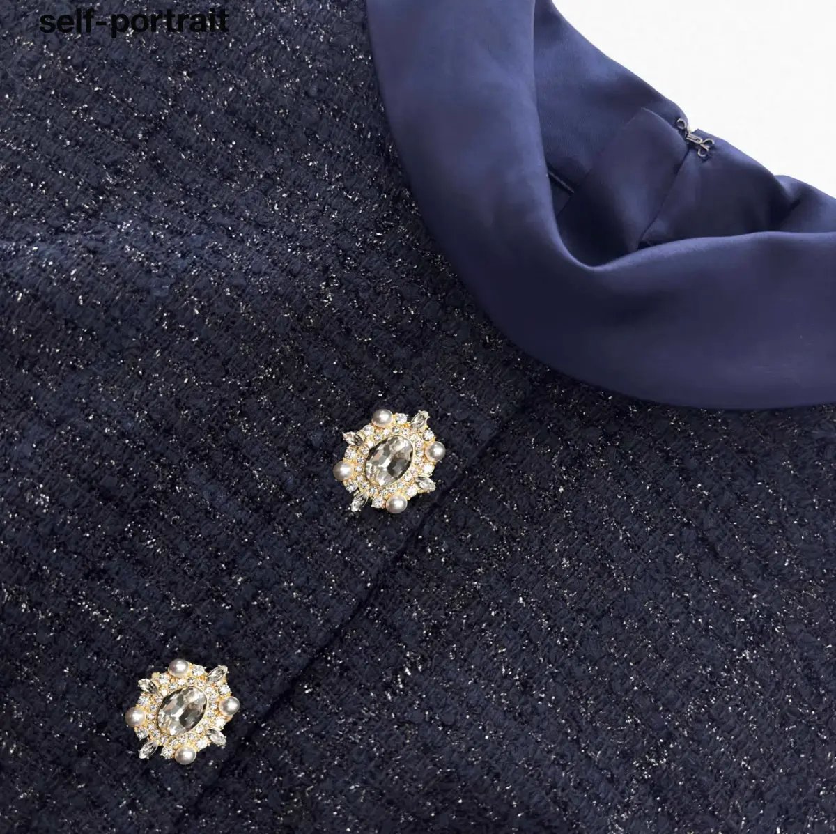Self Portrait Navy Metallic Boucle Maxi Dress Size Small photo 3
