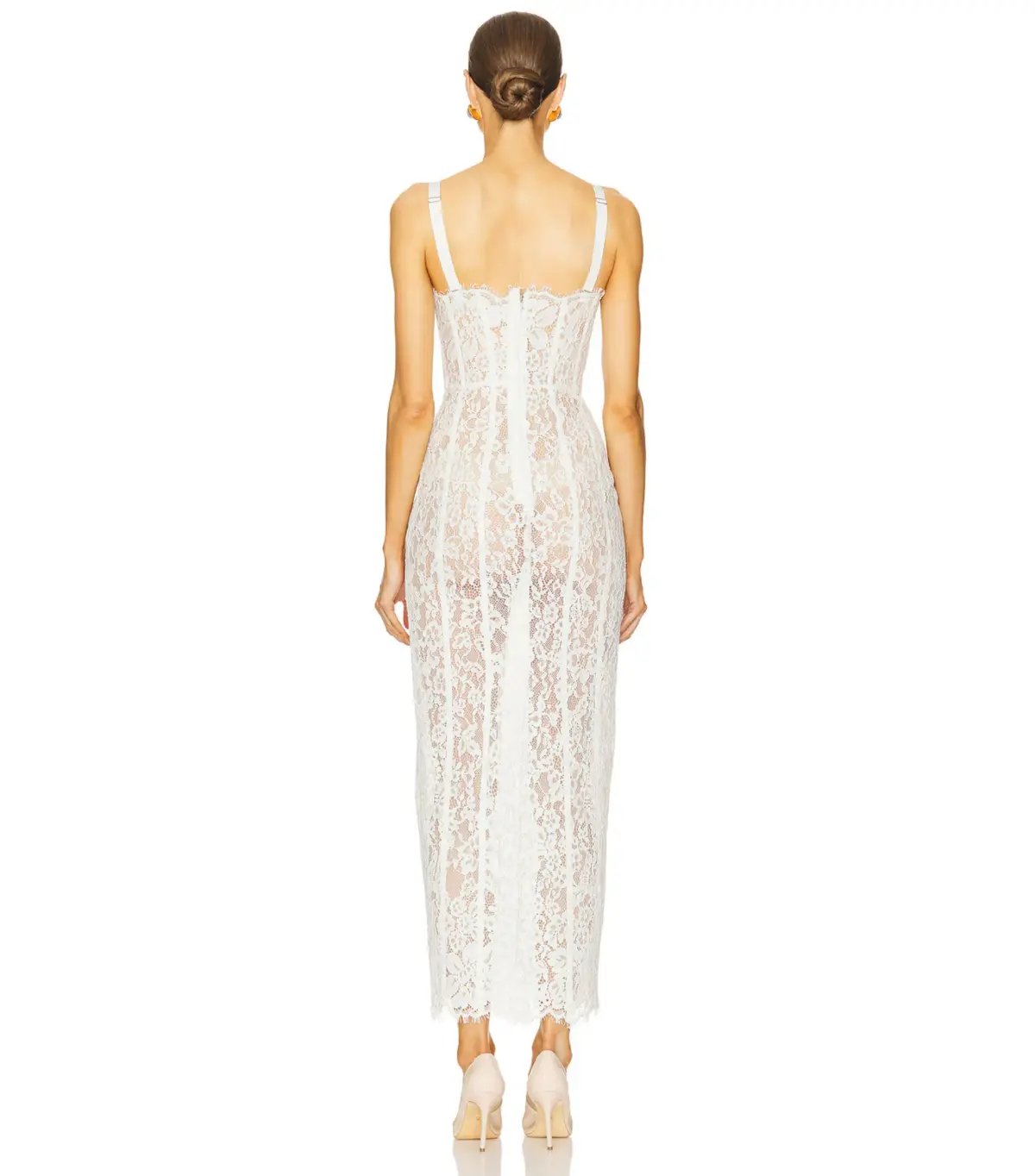 Helsa The Lace Column Midi Dress White Size 8/S photo 4