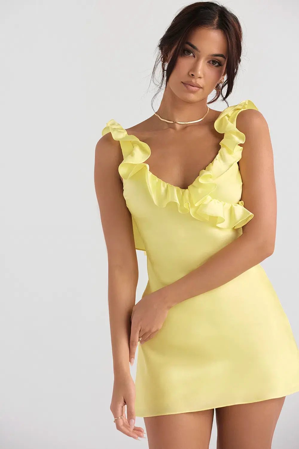House of CB Tink Satin Ruffle Mini Dress Buttercup Size M/AU 10 photo 8