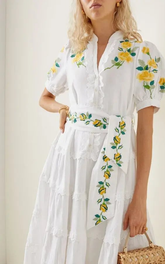Alemais Rosa Embroidered Cotton-linen Maxi Dress White Size 12 photo 2