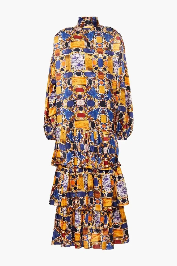 Rhode Cecile Tiered Silk Blend Midi Dress Print Size 12 photo 3