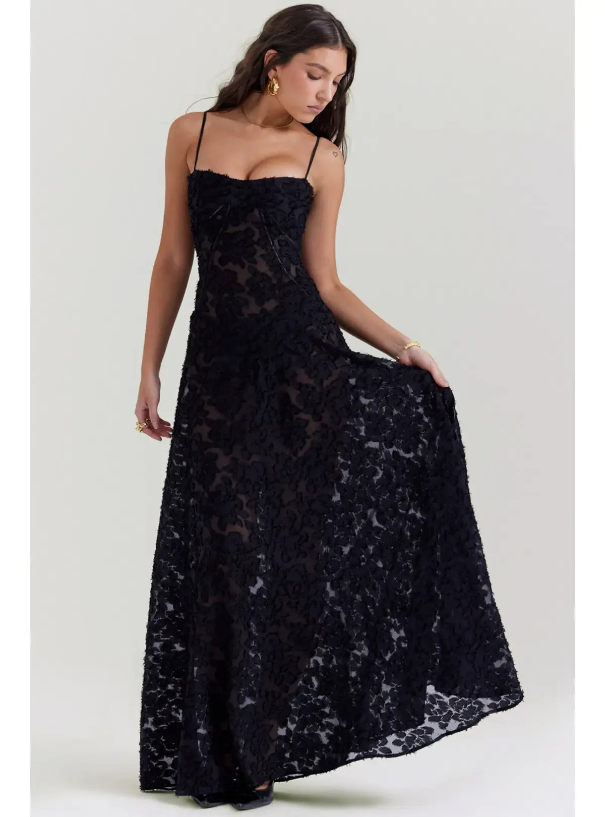 House Of CB Seren Lace Back Maxi Dress Black Floral Size M / AU 10 photo 2