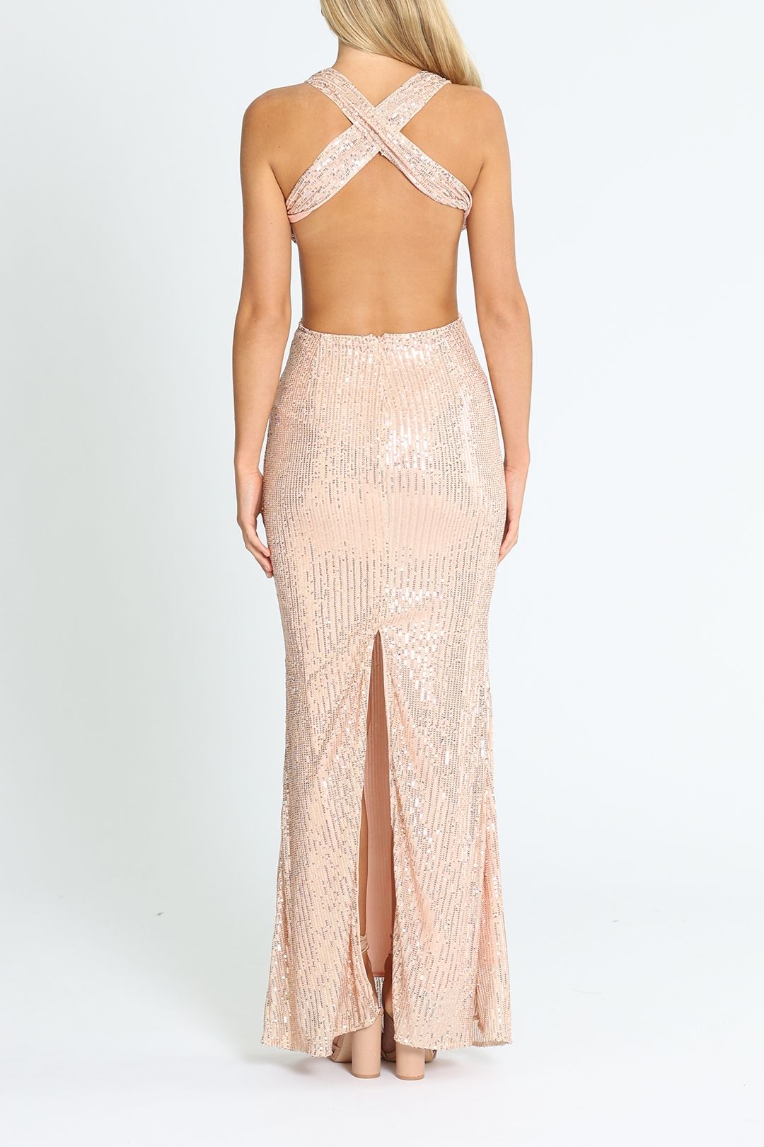 Cut Out Detailed Sequin Gown - Rose Gold photo 3