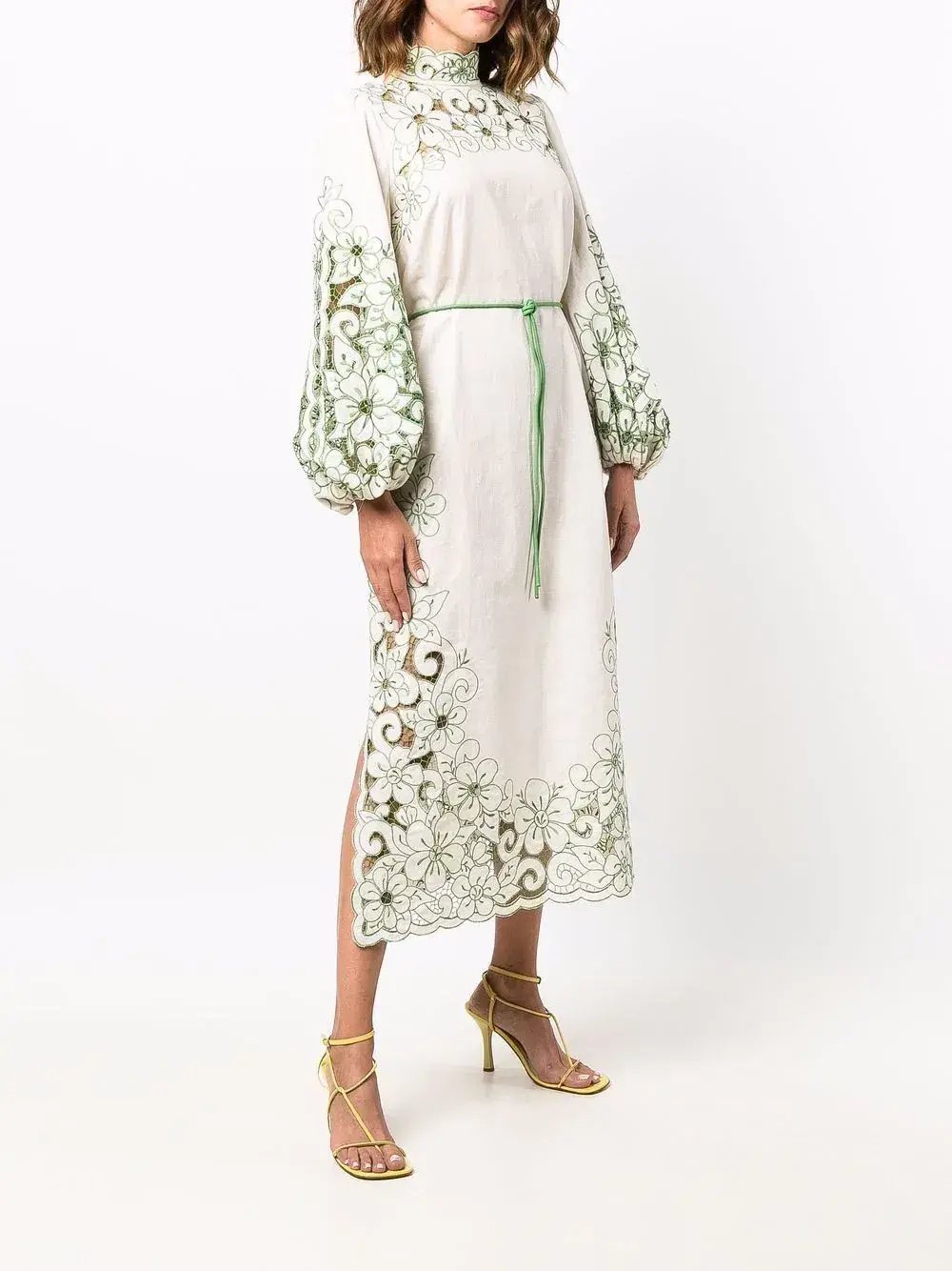 Zimmermann Teddy Floral Midi Dress Cream/Green Size 2 photo 2