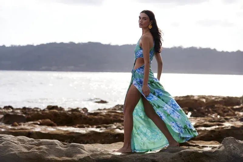 Sonya Moda Nour Azzuro Verde Dress Azzuro Verde Botanico Print Size 16 photo 4