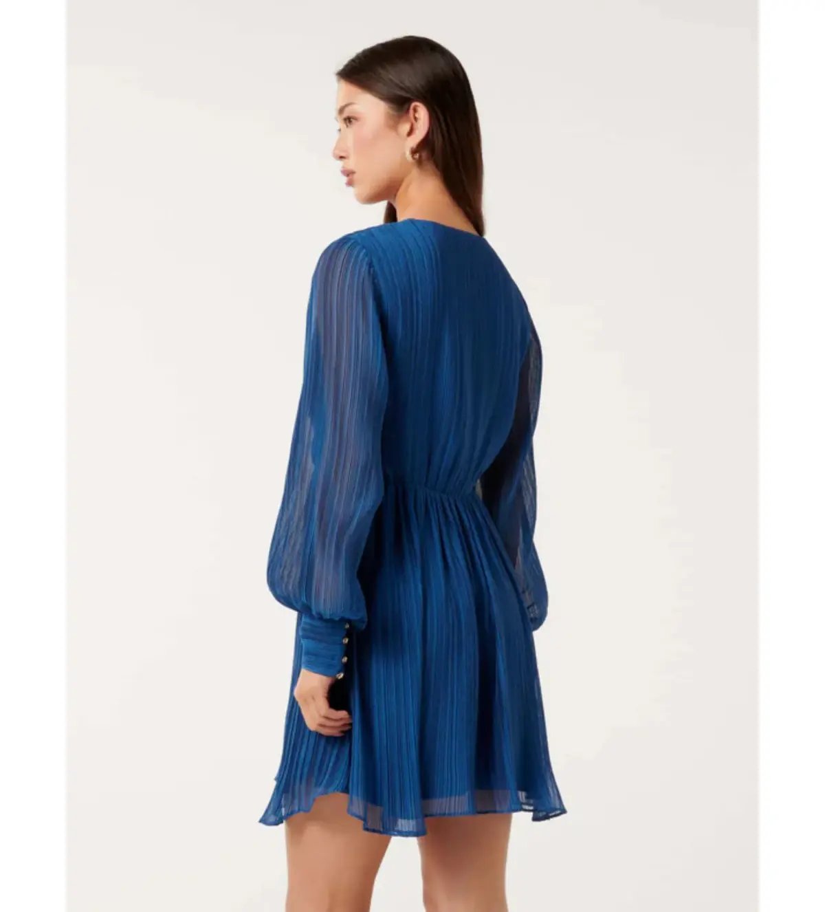 Forever New Genevieve Crinkle Pleated Mini Dress in Blue Size 12 photo 3