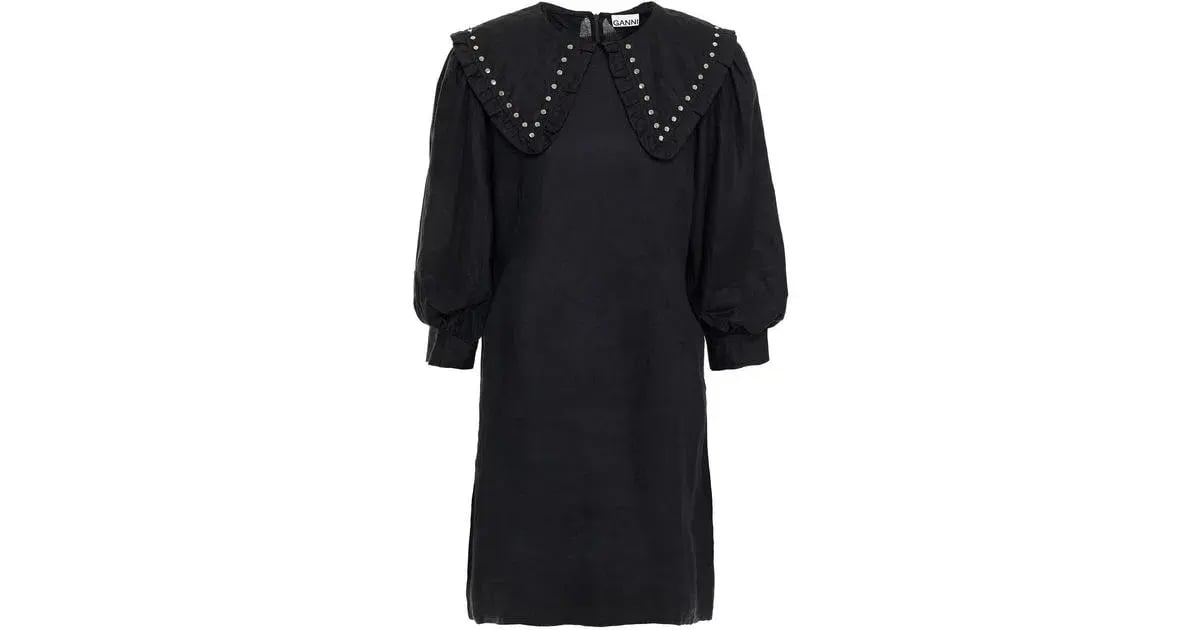 Ganni Studded Linen Mini Dress Black Size 8 photo 3