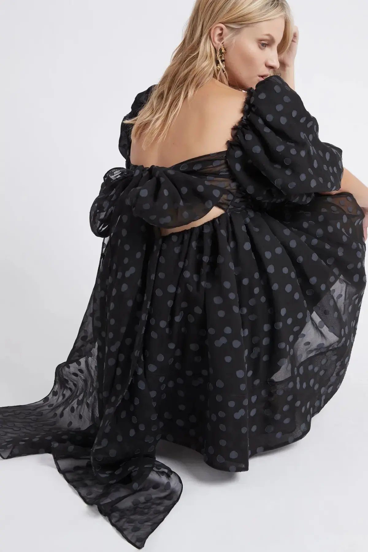 Aje La Piscine Puff Sleeve Bow Back Mini Dress Black Size 8 photo 2