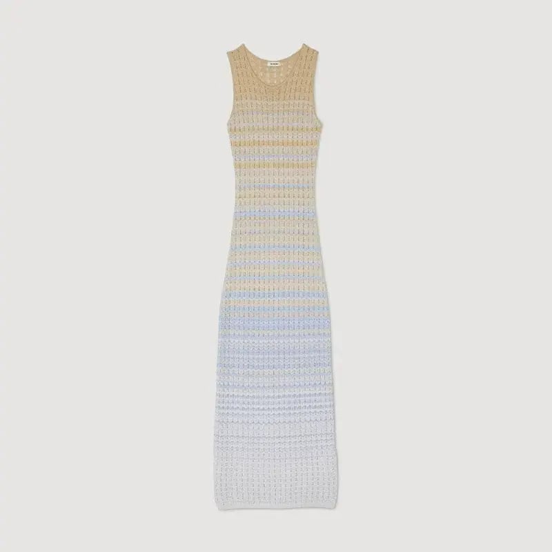 Sandro Pointelle Knit Dress in Blue Ombre Size AU 8 photo 6