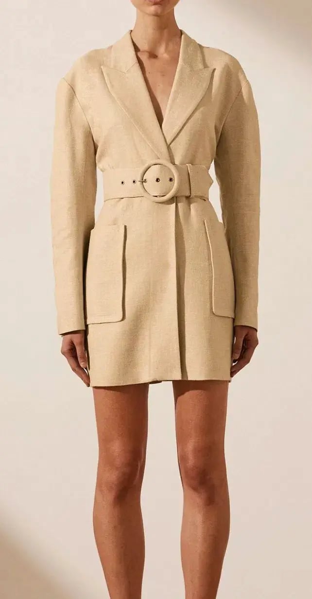 Shona Joy Carmen Linen Blazer Mini Dress Beige Size AU 6 photo 2