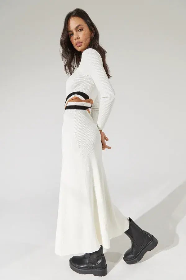 Sovere Inertia Knit Midi Dress White Size 8 photo 2